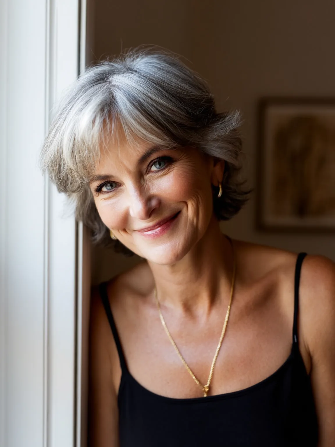 Chin-Length Silver Frost Layered Bob with Side-Swept Bangs